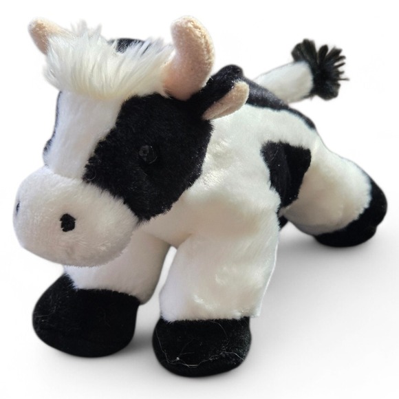 Aurora Mini Moo Plush Cow 7" Mini Flopsie Farm Animal Stuffed Toy Black White - Picture 4 of 9